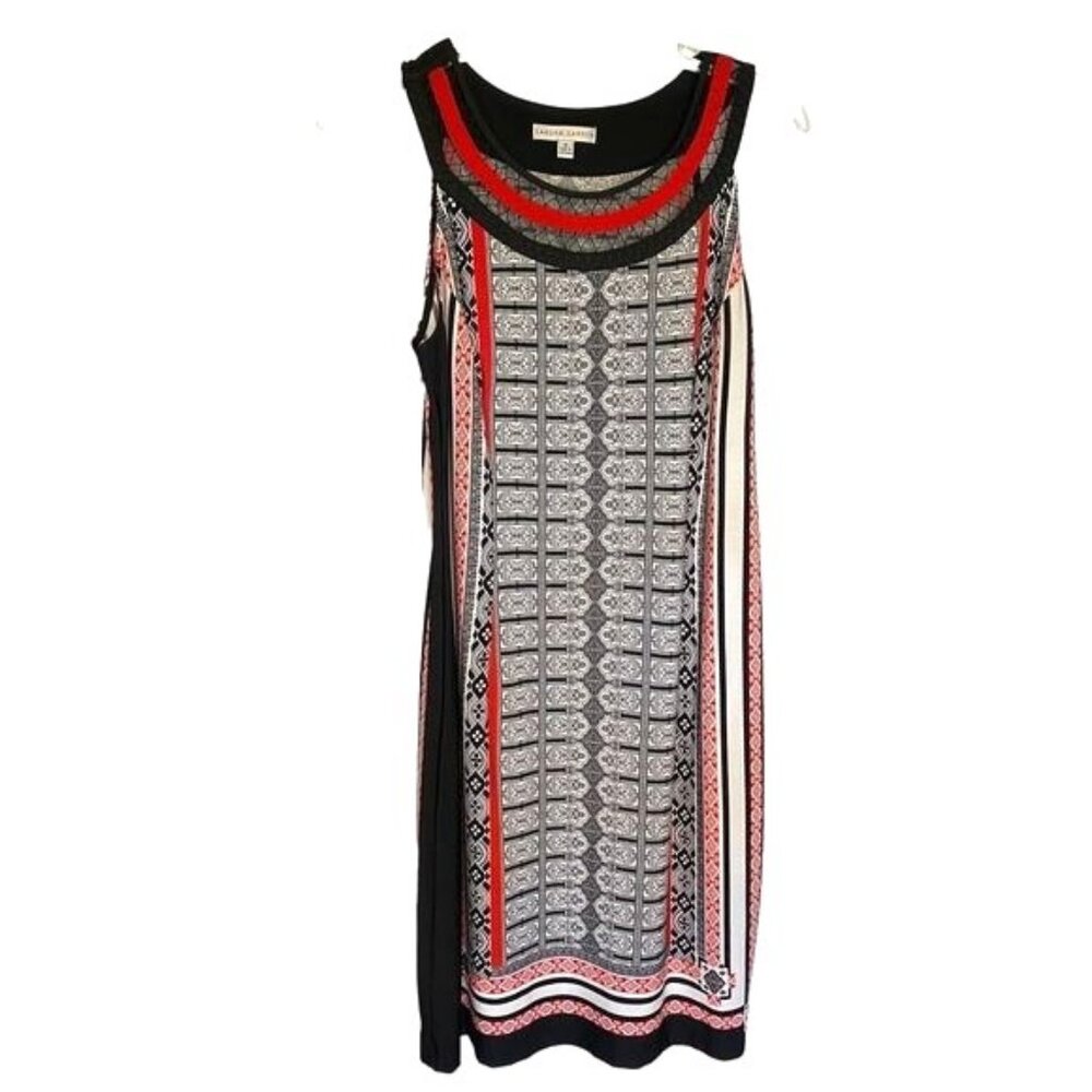 Sandra Darren Womens Sleeveless Geometric‎ Print Dress Black Red White Size 8